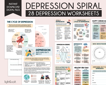 Preview of The depression spiral worksheets, therapy worksheets, self esteem, CBT, DBT