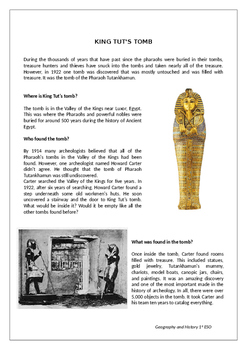 Preview of The discovery of Tutankhamun tomb reading comprehension