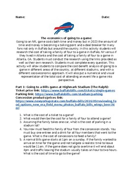 Preview of Cost vs. Benefit of a Bills (Sporting event) game:Economics Full Activity