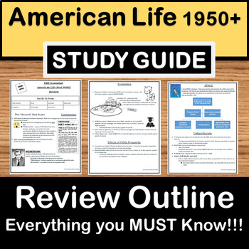 Preview of Post WWII 1950-1970s Review -US History Study Guide-Test Prep