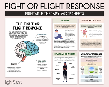 Preview of The fight or flight response workbook, therapy worksheets, stress response