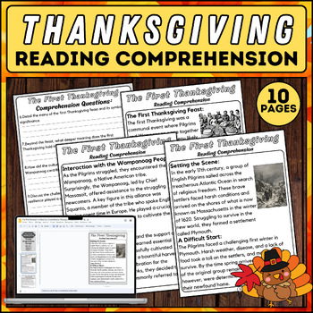 Preview of The first Thanksgiving Nonfiction Reading Comprehension Passage and Questions