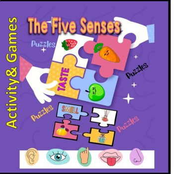 Preview of The five senses puzzles games activity biology science basic learn