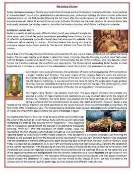Preview of The history of Easter - Reading Comprehension and Vocabulary Worksheet