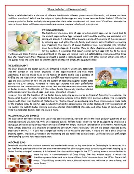 Preview of The origins of Easter Traditions - Reading Comprehension - Vocabulary Worksheet
