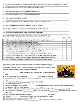 the history of halloween reading comprehension worksheet tpt