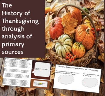Preview of The history of Thanksgiving through analysis of primary sources-  2 day lesson