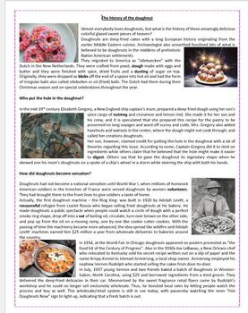 Preview of The history of the doughnut -Reading Comprehension and Vocabulary Worksheet