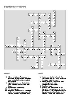 The house: the bathroom Crossword (ESL A1/A2) by Elizabeth Lemos