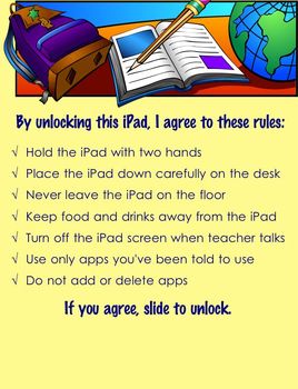 Preview of The iPad Rules Lock Screen for Elementary Students
