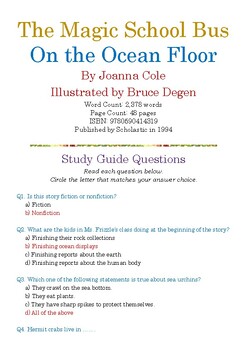 Preview of The Magic School Bus On the Ocean Floor; Multiple-Choice Study Guide w/Ans Key