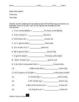Preview of The mole Worksheet 4