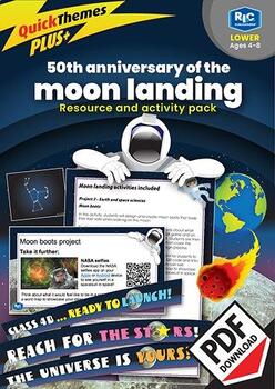 Preview of The moon landing - Powerpoint, banners, clip art, labels, teacher guide Age 4-12