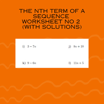 Preview of The nth term of a sequence worksheet no 2 (with solutions)