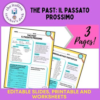 Preview of The past: il passato prossimo. Editable and printable worksheets 9th-12th grade