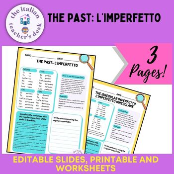 Preview of The past: l'imperfetto. Editable and printable worksheets 9th-12th grade