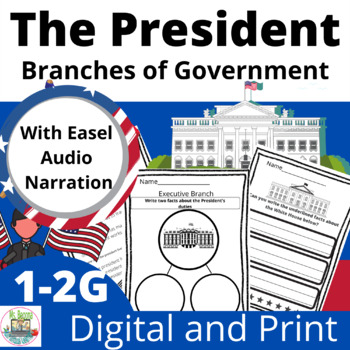 Preview of The president and the branches of government-Digital and print Activities- Easel