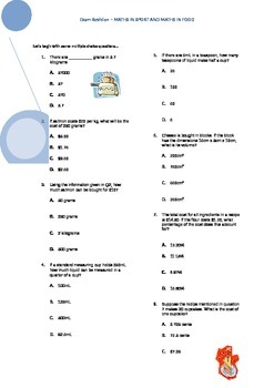 Preview of The real-life application of Maths worksheet (Food and Sport)