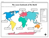 The seven Continents of the World - word bank Activity