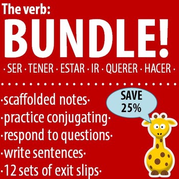 Preview of Spanish 1 - The verb: BUNDLE #1 - Ser, Tener, Estar, Ir, Querer, Hacer