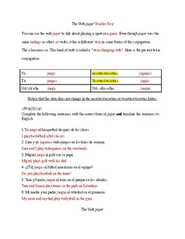 Preview of The verb jugar notes and practice