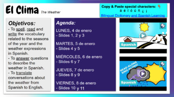 Preview of The weather and the seasons in Spanish. Hyper Slides, Kami, TPT Easel & printabl
