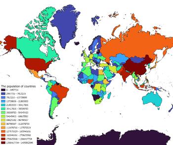 Preview of The world map classified by the number of inhabitants of the countries