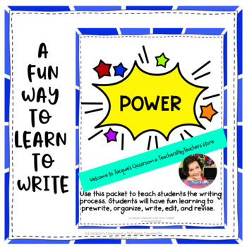 Preview of The Writing Process superhero themed bundle using POWER