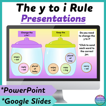 Preview of The y to i Rule PowerPoint & Google Slides for Plural Nouns, Adjectives & Verbs