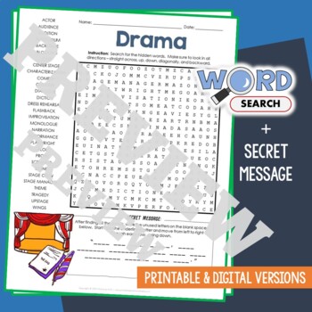 Preview of Theater, Plays, DRAMA Word Search Puzzle Activity Vocabulary Worksheet