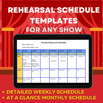 Preview of Theater Rehearsal Schedule Templates - Monthly and Weekly School Play or Musical