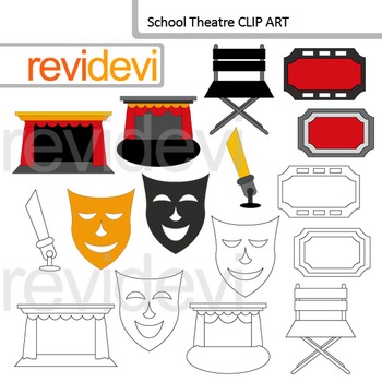 Preview of Theater clip art: proscenium, mask, ticket