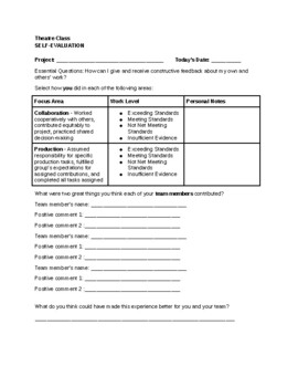 Preview of Theatre Class Self-Evaluation Worksheet