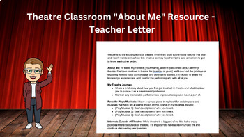 Preview of Theatre Classroom "About Me" Resource - Teacher Letter