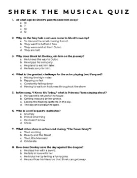 Preview of Theatre I-IV: Shrek the Musical Movie Quiz