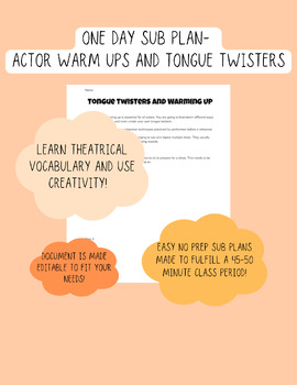 Preview of Theatre Sub Plans- One Day Actor Warm-ups and Tongue Twisters or Easy Lesson!