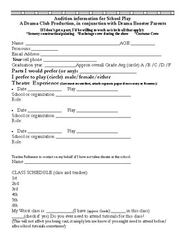 Preview of Theatre or School Audition Form and contract