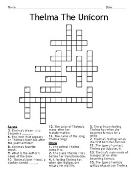 Preview of Thelma The Unicorn (Movie) Crossword Puzzle