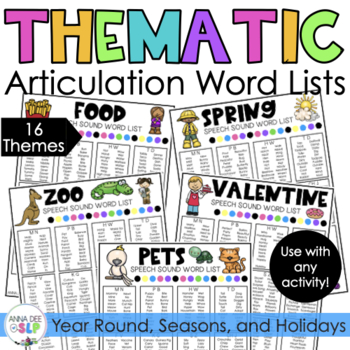 Preview of Thematic Articulation Word Lists for Speech Therapy