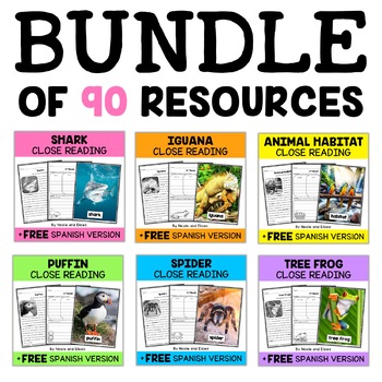 Preview of Thematic Close Reading Passages Bundle + FREE Spanish