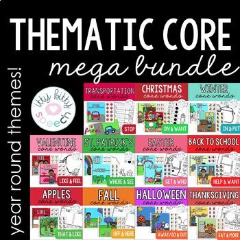 Preview of Thematic Core Vocabulary Words Bundle for the Year | Speech Therapy & Special Ed