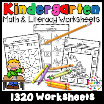 Preview of Thematic Kindergarten Math and Literacy Worksheets and Activities Bundle