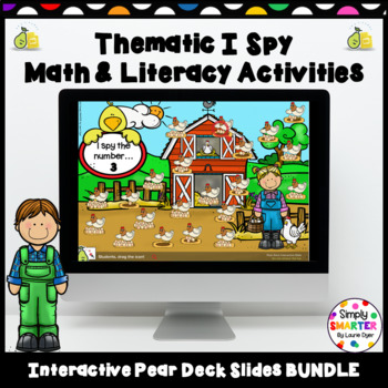 Preview of Thematic Math And Literacy I Spy Pear Deck Activities BUNDLE