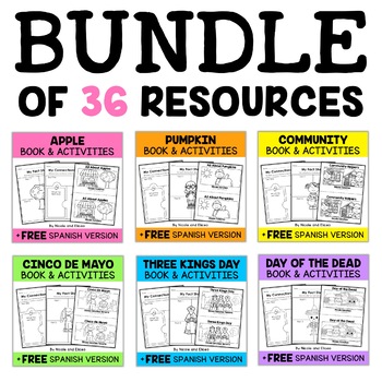 Preview of Thematic Mini Books and Activities Bundle + FREE Spanish