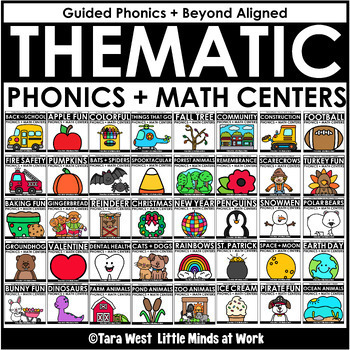 Preview of Thematic Phonics and Math Centers THE DISCOUNTED 85% OFF GROWING BUNDLE!