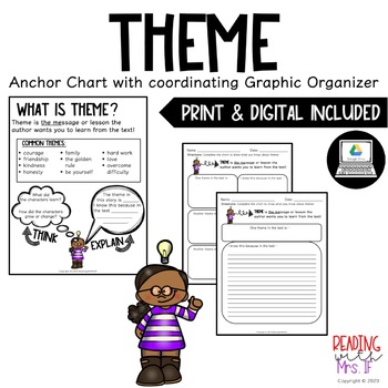 Preview of Theme Anchor Chart with Graphic Organizer (PRINT & DIGITAL)
