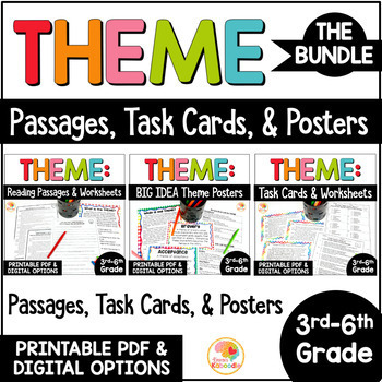 Preview of Teaching Theme Activities: Reading Passages, Task Cards, & Anchor Chart Posters