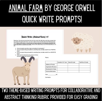 Theme-Based Quick Write/Essay Prompts + Rubric for Animal Farm by George  Orwell