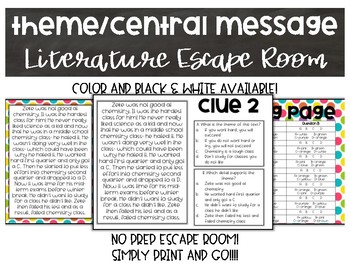 Preview of Theme/Central Message Literature Digital or Print Escape Room