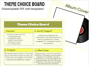 Preview of Identifying Theme Reading Choice Board Activity ELA